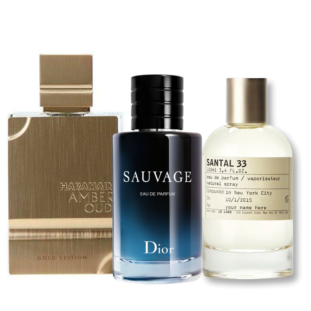 Promo 21. Paga 1, lleva 3: Santal 33 100 ML + Dior Sauvage 100 ML + Al Haramain Gold Edition 120 ML