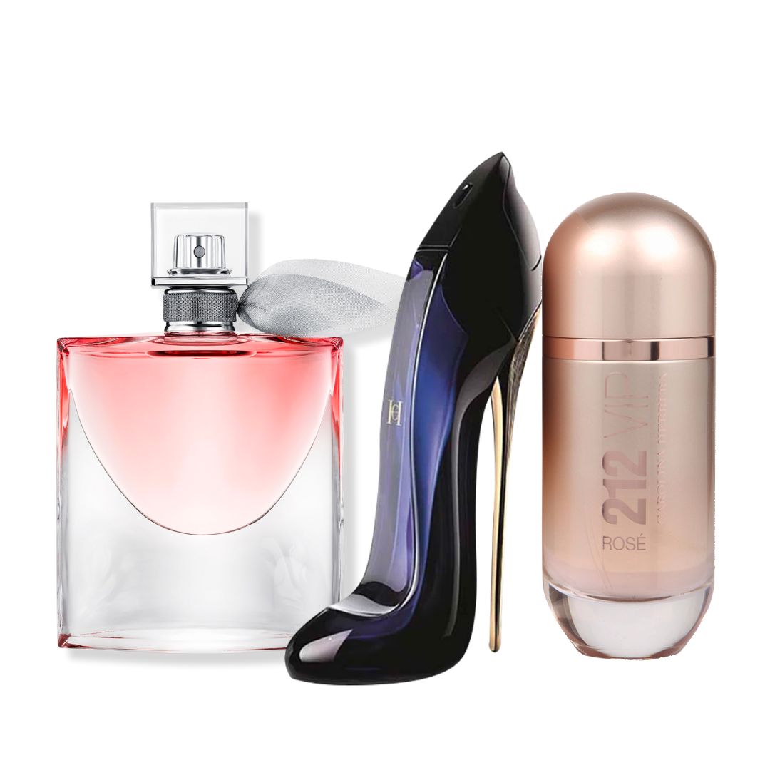Promo Lleva 3 Paga 1: La Vie Est Belle 75 ML + CH Good Girl 80 ML + CH 212 Rose 80 ML.